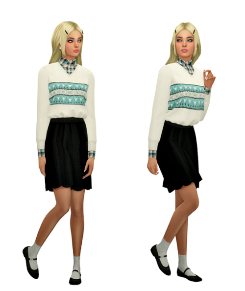 thekims4: TS4 Girly Outfits Lookbook Skin 1, 2, 3 / Tina Hair / Eyebrows / Eyes / Nosemask