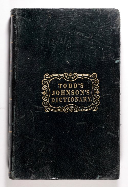 Todd&rsquo;s Johnson&rsquo;s Dictionary Miniature Edition - gilt title on dark green leather; 1833