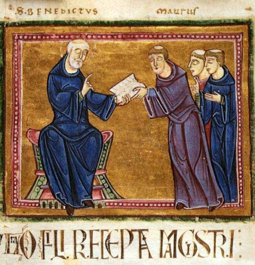 lionofchaeronea: Saint Benedict Delivers His Ruling to Saint Maurus and Other Benedictine Monks (c. 