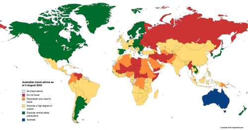 mapsontheweb:  Australian travel advice as at 3 August 2022