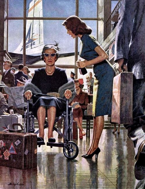 danismm: “Meanwhile at the airport…” Illustration by James R. Bingham, 1961