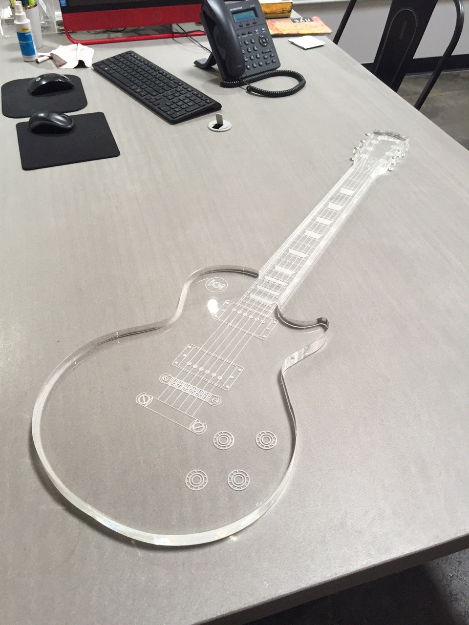 Because Friday’s Rock! Acrylic Gibson guitar with precision cutting for the smoothest of edges.