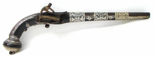 Silver mounted gold inlaid miquelet pistol originating from the Caucuses, 19th century.Price: $5,500