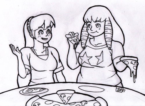 Hailey and Perp ( @grogfella‘s OC ) grabbing some pizza!