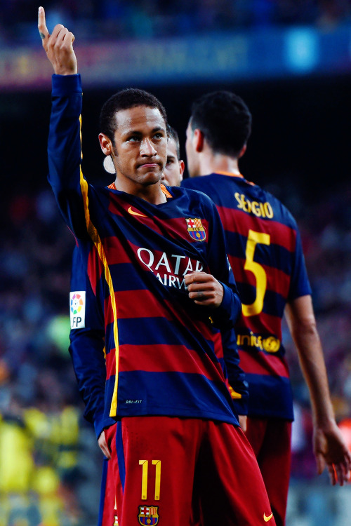 fcbarcelonasource:  Neymar celebrates after scoring during the 2015/16 La Liga match between FC Barcelona and Villarreal CF at Camp Nou in Barcelona, Spain on November 8, 2015. 