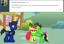 ask-the-out-buck-pony: glapplebloom: @ask-the-out-buck-pony This was Jazz’s idea  x3