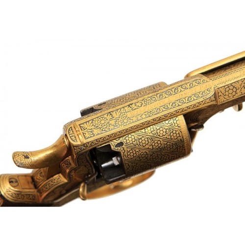 Gold damascened English Adams percussion double action revolver, mid 19th century.from Ralados Antiq