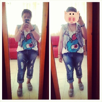 “Para kang magconcert.” - Mama xD ✌ ✰ #ootd #tattered #jeans #piggy #outfit #style #blazer
