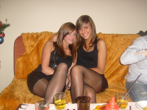 in-pantyhose:Two cute girls in black pantyhose.Cuties in pantyhose