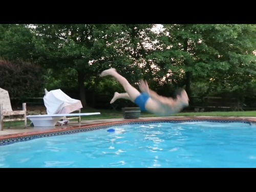 plikmm: Side image of Grayson belly flopping into pool ( ass and bulge views)