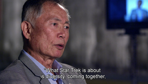 artfilmfan:from “For the Love of Spock” (George Takei talking about the time when they wanted to cut him and Nichols/Uhu