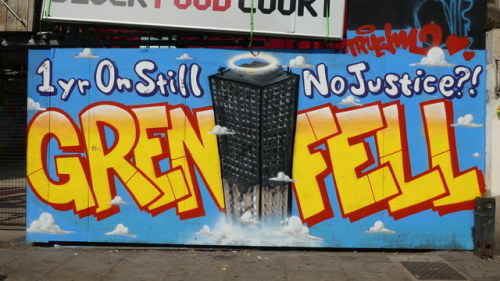 Some of the many graffiti murals seen around the UK since the Grenfell Tower fire on the 14th of Jun