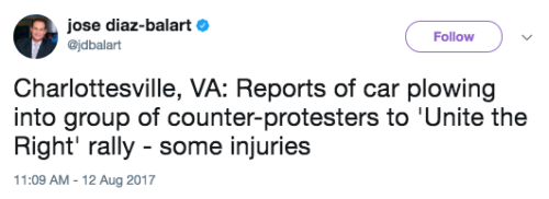 revolutionarykoolaid:  revolutionarykoolaid: revolutionarykoolaid:  revolutionarykoolaid: BREAKING NOW (8/12/17): Neo-nazis are now using vehicles to attack anti-fascist protesters in Charlottesville. Unclear how many were injured, but it appears very