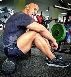 rwfan11:  The Rock ….those damn thighs! :-) ….and check out all that sweat! That shirt is soaked! 