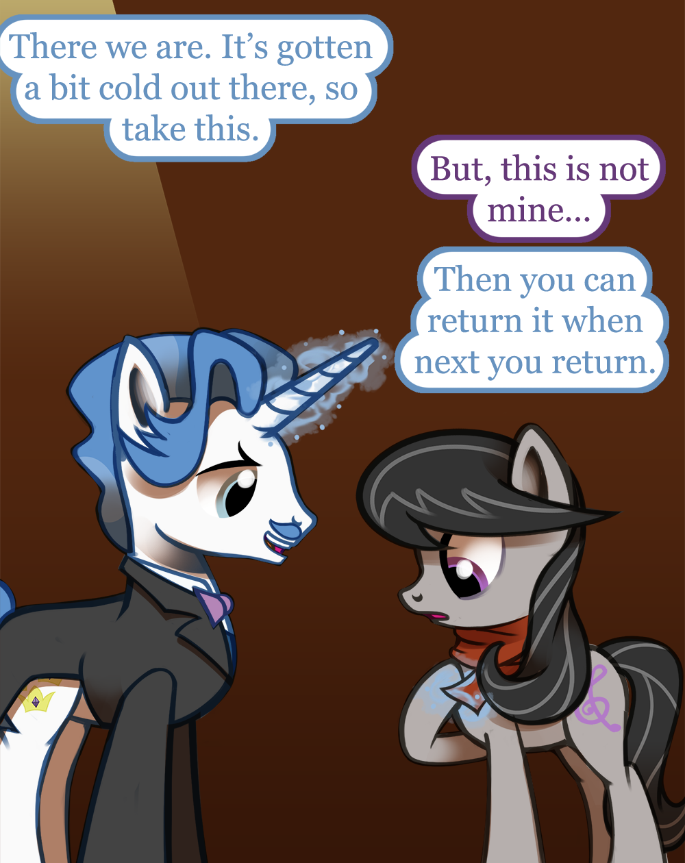 ask-canterlot-musicians:Don’t worry about it. It’s not my scarf either. =3