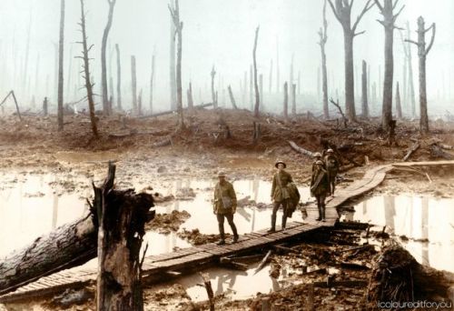 historicaltimes: Walking through No Mans Land. ca.1916. via reddit