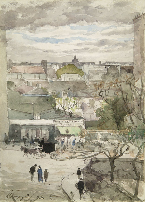 Henri Harpignies (French, 1819 -1916)View of Paris from the gracious street looking at the Monge str