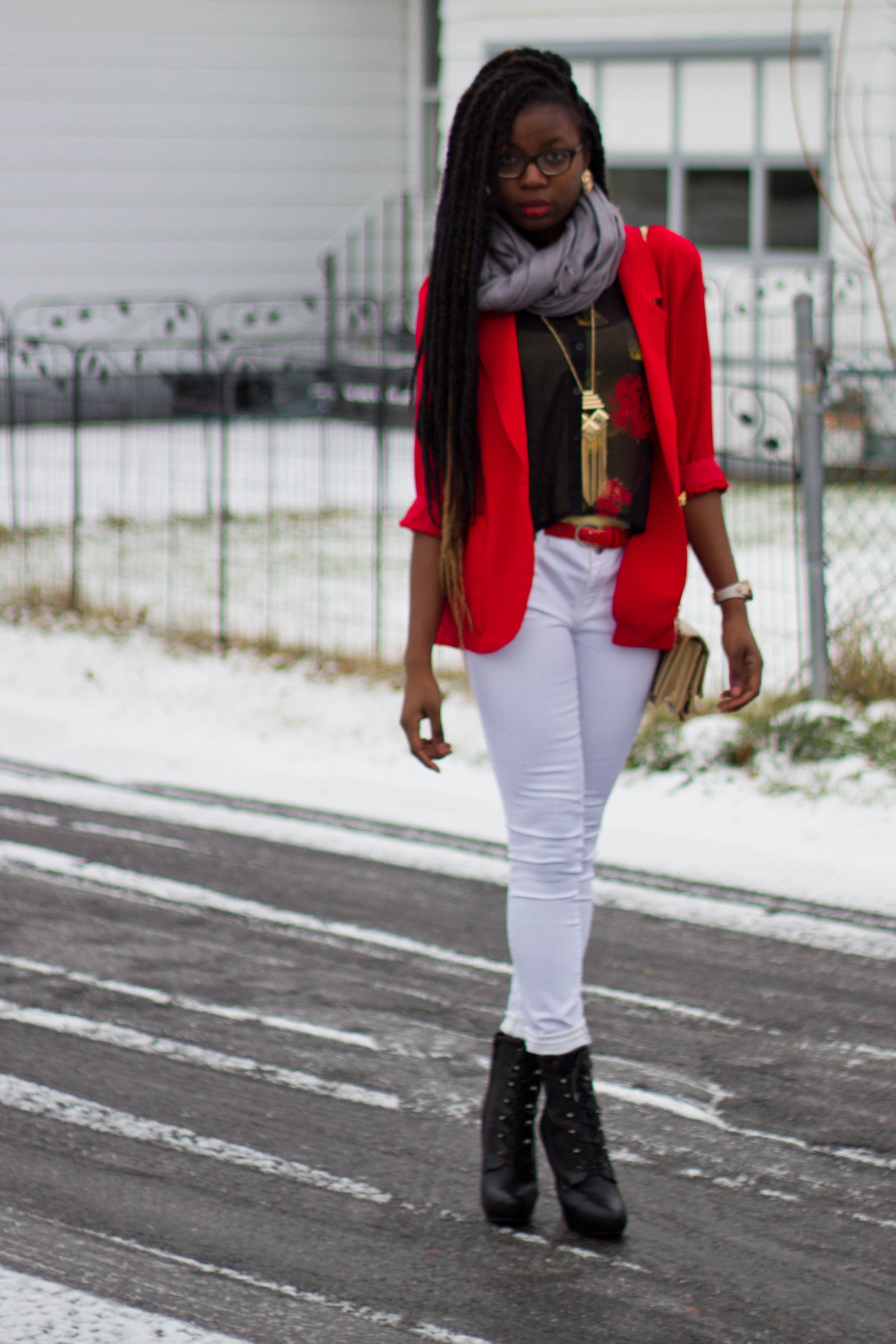 blackfashion:  Scarf: XSRE | Blouse: ROMWE | Blazer: ThriftedPants: F21 | Shoes: