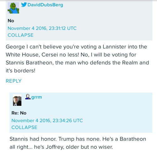 thategyptianqueen:George rr martin and the elections.