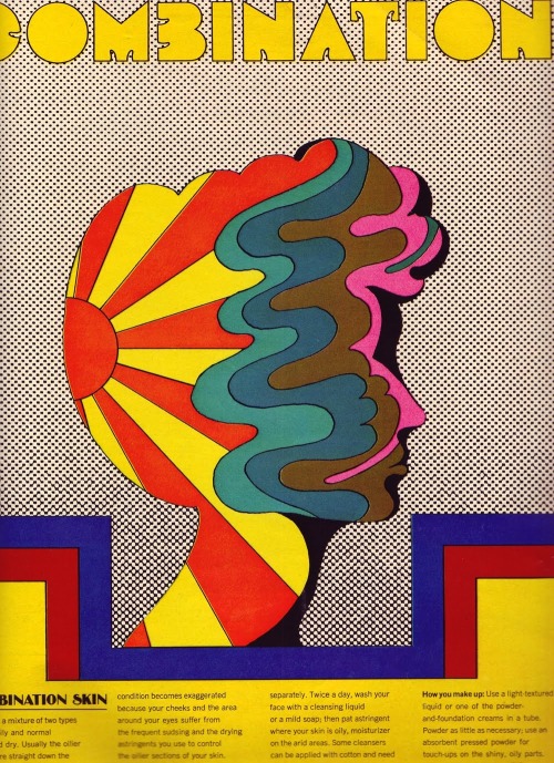 Milton Glaser, editorial artwork about skin conditions for Seventeen magazine, 1971.