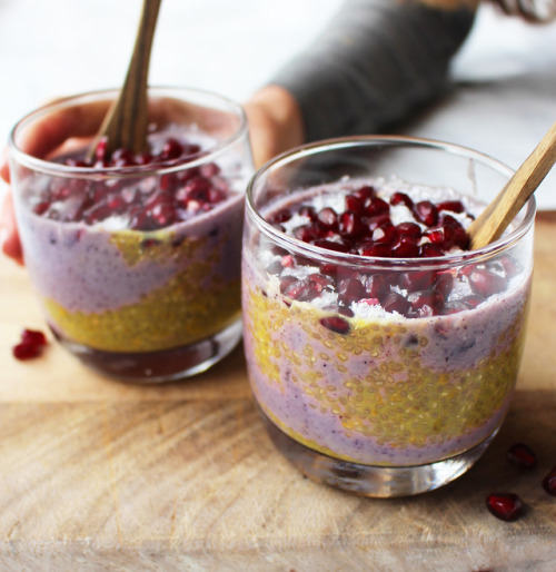 This morning’s breakfast (I ate both let’s be real here )Overnight oats with mango chia 