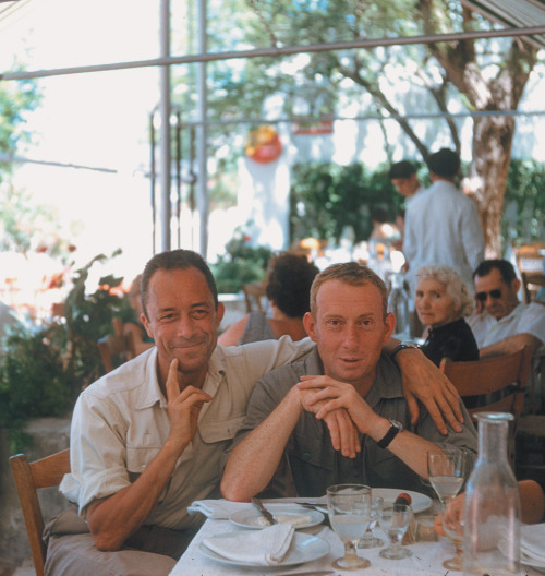 enversendroit:  Albert Camus with his friend and publisher Michel Gallimard in Greece, 1958 