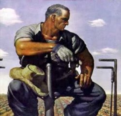 mrsramseysshawl:  Robert Riggs (American artist, 1896–1970) Farmer on the Tractor