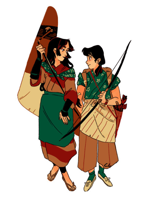 mushroombook: sango’s two whole outfits make kagome feel she has to step up her game