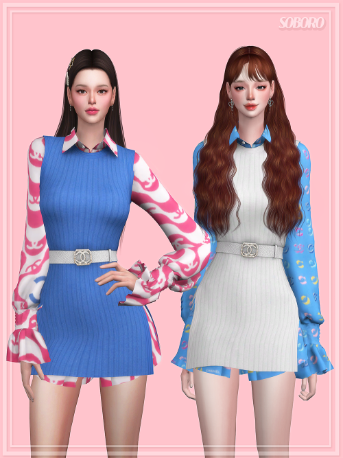 soboro-sims:[soboro] CHANEL Belt Long Vest Shirt Dress  New mesh 37 Swatch Each HQ Mod All LODs Clot