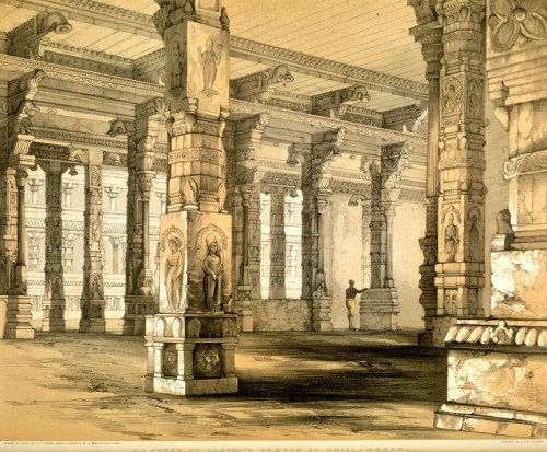 Interior of Parvati temple withing Chidambaram temple complex: A lithograph from James Fergusson&rsq