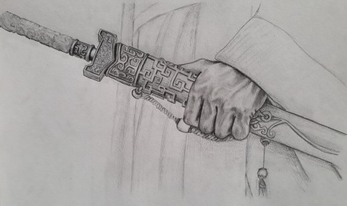 ghost-echeveria:Sketch of Lan Wangji’s sword Bichen, from the scene at Nightless City where We