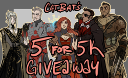 catbatart: catbatart:  catbatart:  catbatart:  5K FOLLOWER GIVEAWAY! We’re getting ready to hit a HUGE milestone!  Thank you all so so so much for your support. As I know you guys know already, I love doing giveaways. And 5,000 is the last giveaway