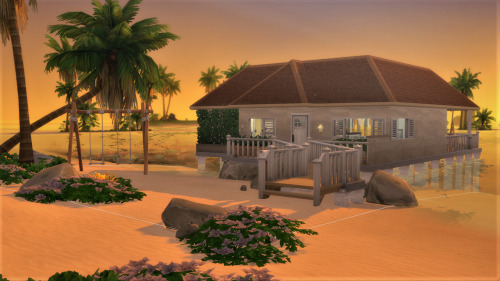 Cosy beach house built on the Pier Perfection lot in Sulani. Stop motion video can be found here. #sims 4 #sims 4 screenshots  #sims 4 build  #sims 4 beach home #sulani #sims 4 island living #island living#vitamin sea#sunset