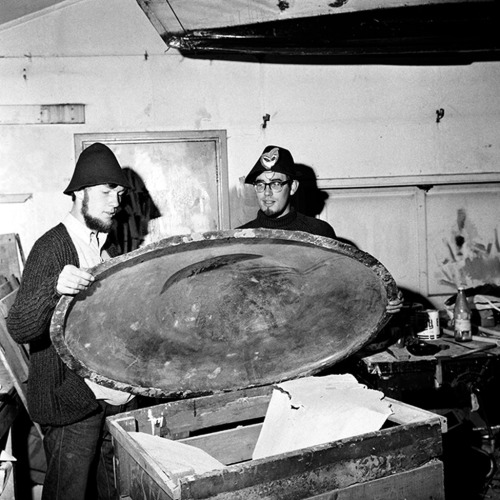 In 1967 five flying saucers landed in Somerset and across southern England. 1 - One of the strange objects, all resembling flying saucers and emitting noises, found in different parts of Britain. This one was found at Chippenham, Wiltshire. 2 - Engineer