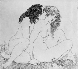 huariqueje:  Sisters   -   Norman Linsay Australian 1879-1969 Etching   11.2 x 12.5 cm   
