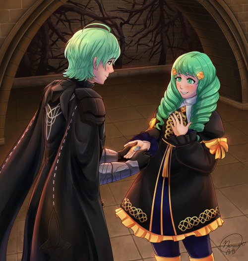 Commission for @i-love-flayn of Byleth and Flayn at Goddess Tower!