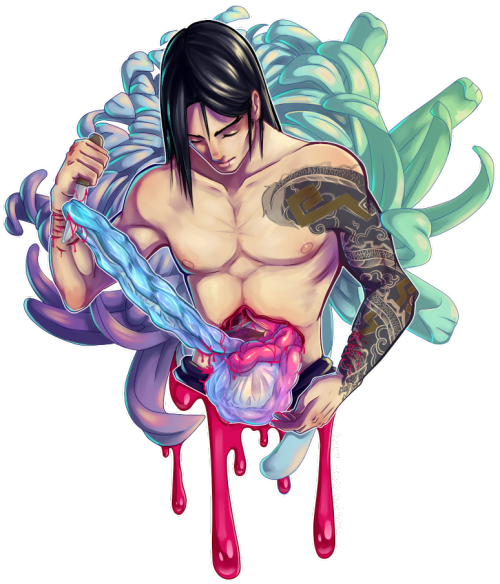 angry-moth-noises:  Flow like water I said I would do Hanzo disembowelment so here is is. Please don’t tag as me/kin thanks. Oh yeah these are transparent  
