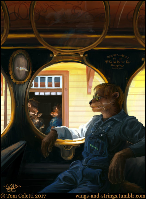 “Cutting Edge Travel.”Birthday painting for @thesunsetempire depicting them as an otter, based on a 