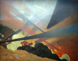 f-featherbrain:  Félix Vallotton, Verdun. Tableau de guerre interprêté [sic]’, projections colorées noires bleues et rouges, terrains dévastés, nuées de gaz, 1917.  (via; wikipedia) 