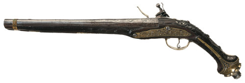 Engraved Mediterranean flintlock pistol, early 19th century.