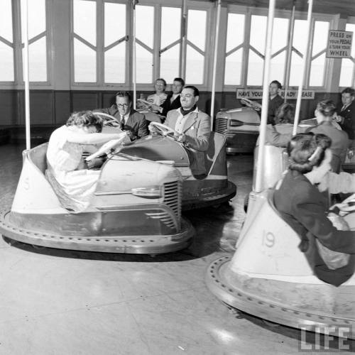 Jean Simmons enjoying the bumper cars(William J. Sumits. 1948)