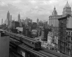 charismatic33:  Third Avenue Elevated Train travels through lower Manhattan, New York City, 1952 