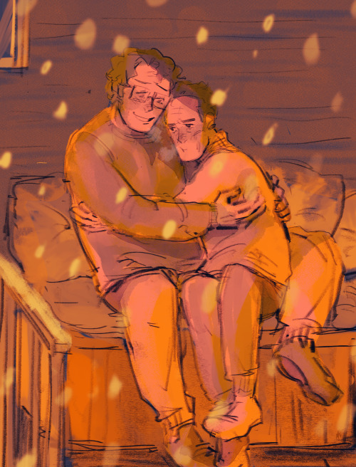 (twitter art prompt #2) HMMM reddie sitting on the porch in the cold, reeeeal close together to keep