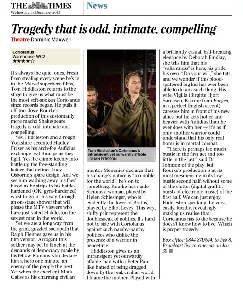 torrilla:Coriolanus Review from The Times - December 18, 2013