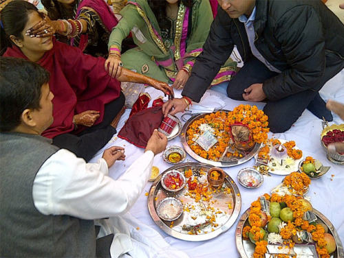 Hindu Punjabi/Sikh Punjabi chooda ceremony- her mama (maternal uncle) makes her wear the ‘Red 