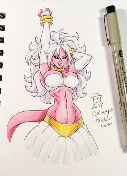 callmepo: Big tiny doodle of a Majin Android 21 Bonita en Blanco.  Lightening the dark colors of her clothes makes it look like she is in a bridal outfit, eh?   KO-FI / TWITTER    waifu~ <3