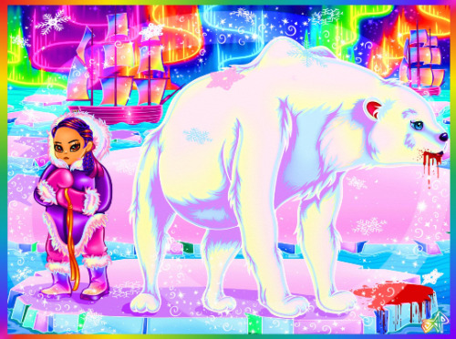 mcclintock: Tuunbaq in the style of Lisa Frank, as requested by @nora-barnacle (+bonus Silna and the
