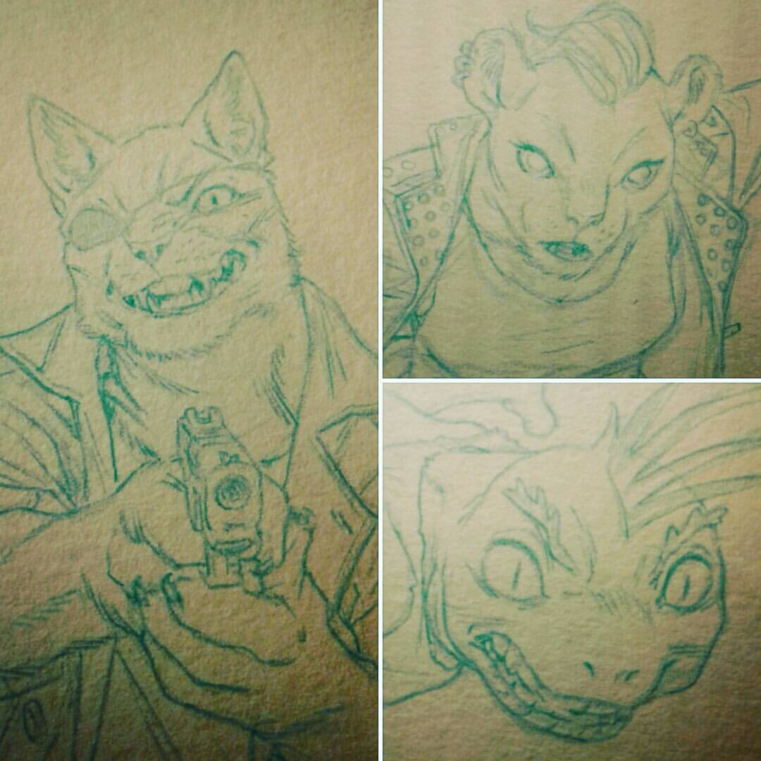 Look at that. Tight pencils. Kind of rare here at these parts. On to the inking. #TMNT #IDW #comics #pencils #Mutanimals #Old_Hob #Sally_Pride #Mondo_Gecko #santolouco