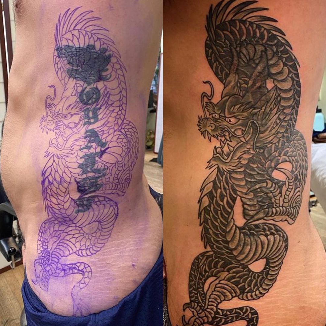 Dragon cover up in progress Part healed part fresh Tattoos by Craig  Mackay  Craig Mackay Design  Illustration