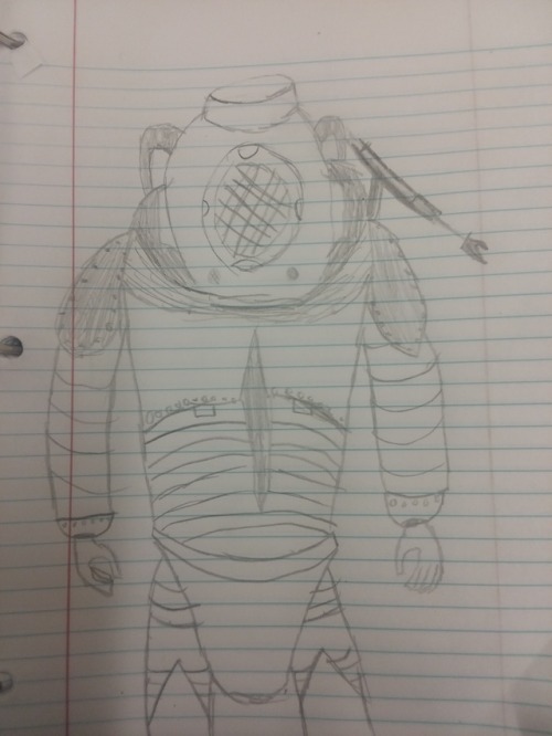 dr-darkwood:shitty-fallout-art:falloutdeepsouth:Concept sketch of Underwater Power Armor-Mod Codswor